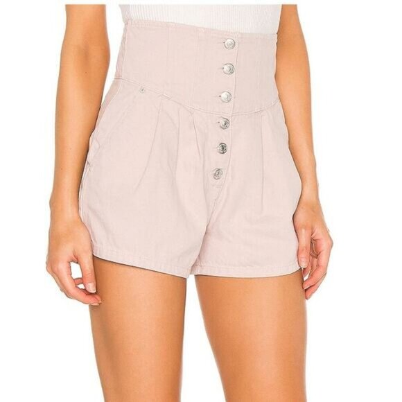 Free People We The Free Paris High Waisted Twill Pleated Short In Ivory Size 24 - Picture 1 of 6